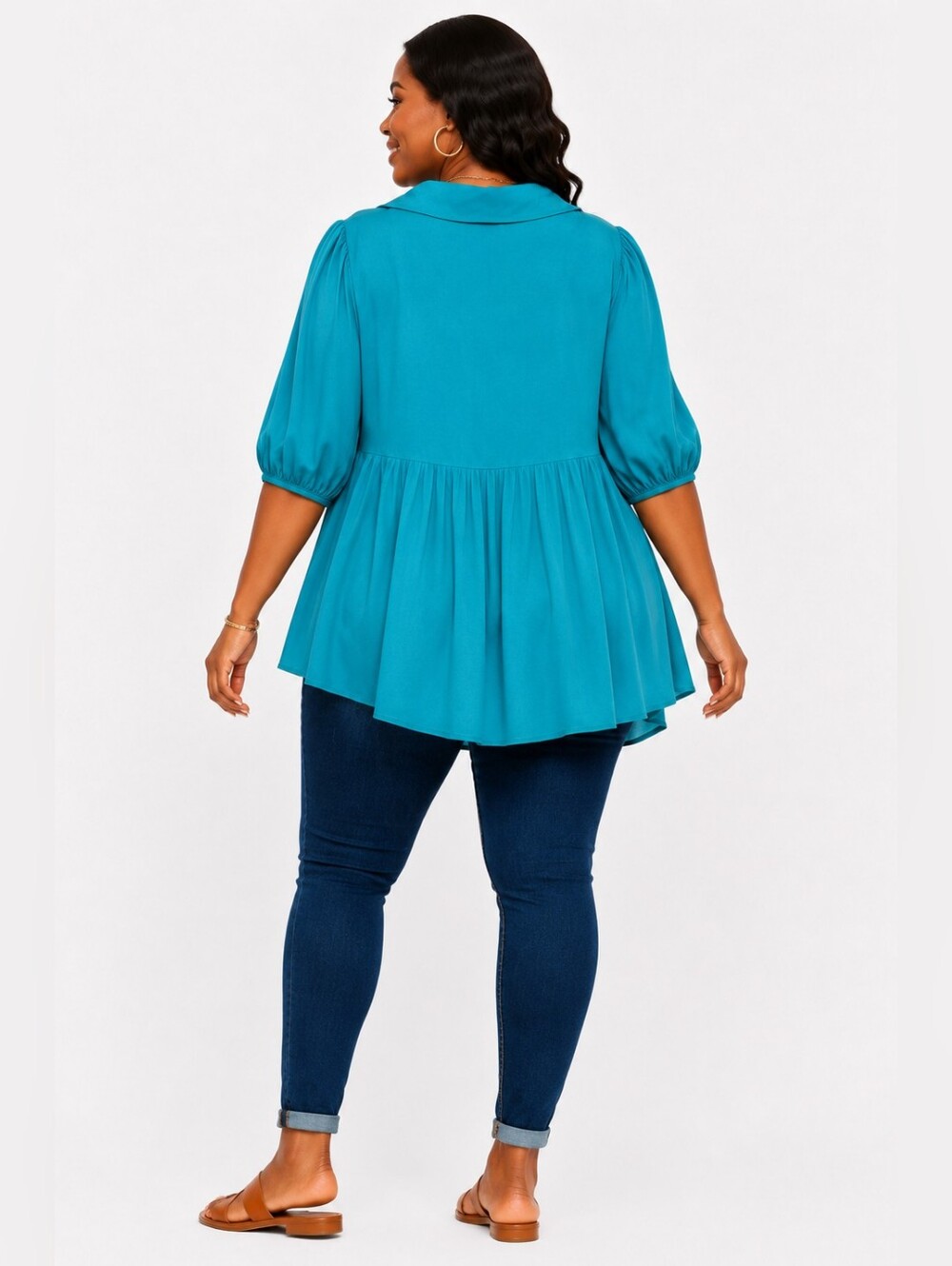 Plus Size Button Down Teal Top Size 3XL (18) - Picture 2 of 5
